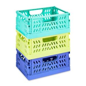 Stackable Plastic Storage Crates - Teal, Lime, Blue